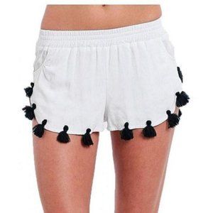 White Shorts with Black Tassels M (NWT)